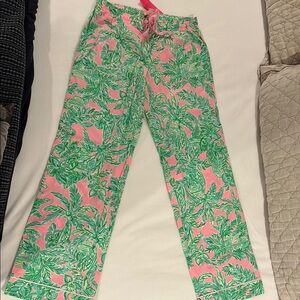 Lilly Pulitzer Pink and Green Leaf Print Pants